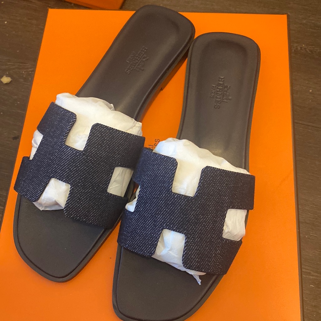 Brand New Hermes Oran Sandal Denim Blue